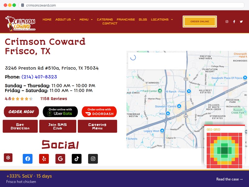 Frisco TX restaurant — +333% SoLV growth in 15 days