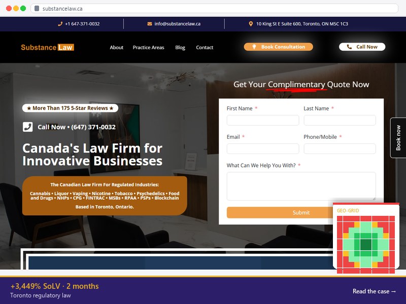 Toronto cannabis law firm — +3,449% SoLV growth in 2 months