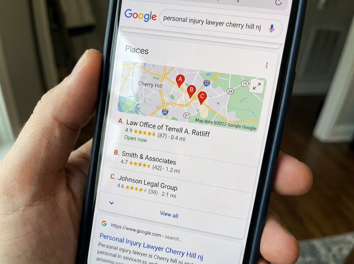 Google SERP showing local 3-pack with client at position #1