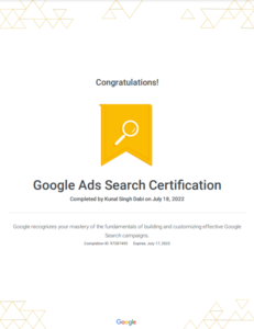 kunal singh dabi google ads search ads certificate